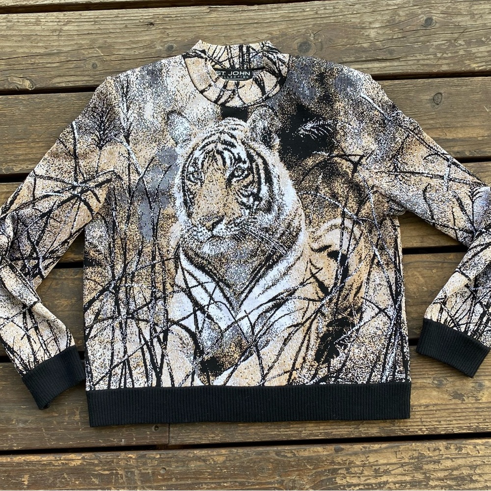 St. John collection vintage tiger mock neck sweater